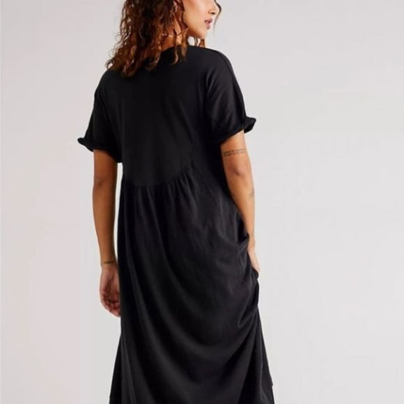 Free People Movement Black Button Down Asymmetrical Boho Flowy Midi Dress XS - Picture 1 of 6
